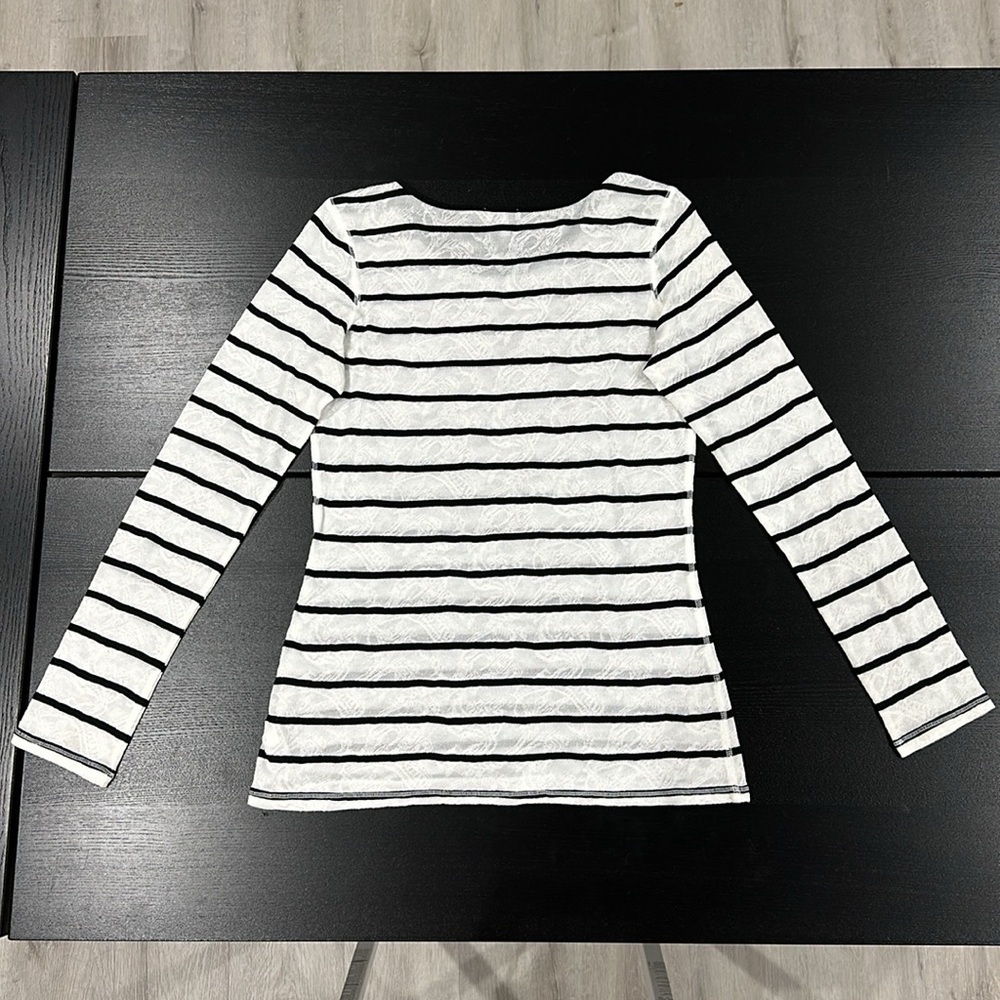 Express White Lace Striped Long Sleeve Top - L - Picture 4 of 10